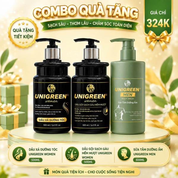 [CTTA] CẶP Dầu gội & Dầu xả nữ UniGreen 500ml (Tặng sữa tắm nam)