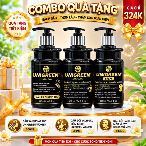 [CTTA] CẶP Dầu gội & Dầu xả nữ UniGreen 500ml (Tặng dầu gội nam)