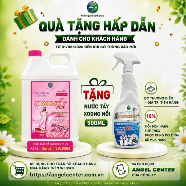 [CTKM] Nước giặt xả cao cấp UniGreen PLUS - Hương Hoa hồng (9,6 kg) - Tặng Tẩy Xoong Nồi 500ml
