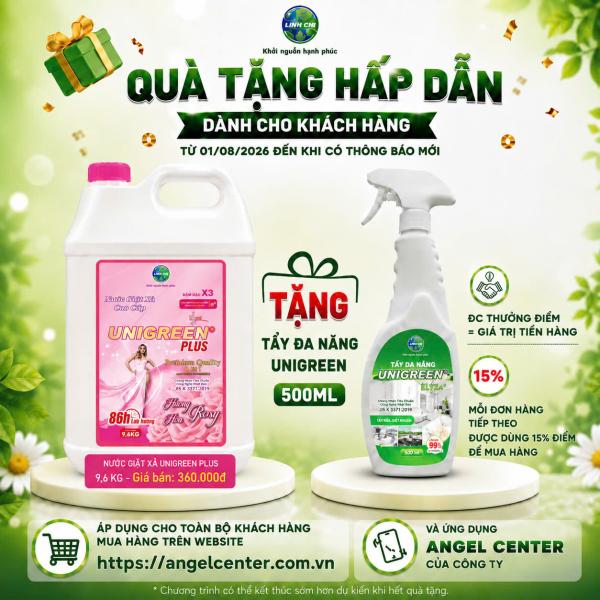 [CTKM] Nước giặt xả cao cấp UniGreen PLUS - Hương Hoa hồng (9,6 kg) - Tặng Tẩy Đa Năng 500ml