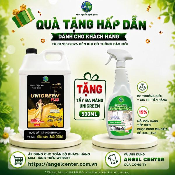 [CTKM] Nước giặt xả cao cấp UniGreen PLUS - Hương Hoa Tulip (9,6 kg) - Tặng Tẩy Đa Năng 500ml