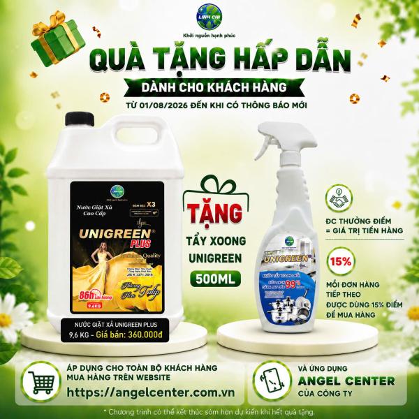 [CTKM] Nước giặt xả cao cấp UniGreen PLUS - Hương Hoa Tulip (9,6 kg) - Tặng Tẩy Xoong Nồi 500ml