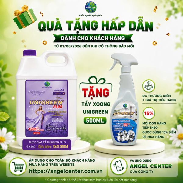 [CTKM] Nước giặt xả cao cấp UniGreen PLUS - Hương Lavender (9,6 kg) - Tặng Tẩy Xoong Nồi 500ml