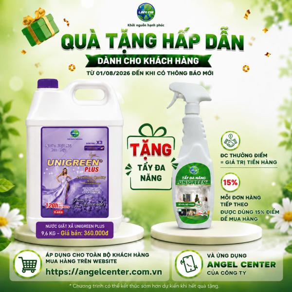 [CTKM] Nước giặt xả cao cấp UniGreen PLUS - Hương Lavender (9,6 kg) - Tặng Tẩy Đa Năng 500ml