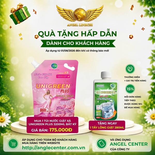 [CTKM] Nước giặt xả cao cấp UniGreen PLUS - Hương Hoa hồng (Túi 3200 ml)