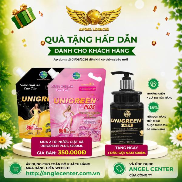 [CTBH] Nước giặt xả cao cấp UniGreen PLUS - Hương Tulip & Hoa hồng  (Túi 3200ml) - Tặng Sữa tắm nam Unigreen 500ml