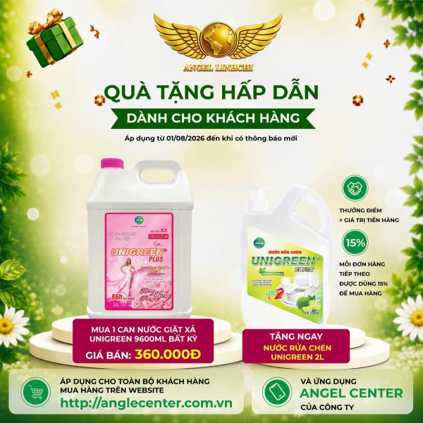 [CTBH] Nước giặt xả cao cấp UniGreen PLUS - Hương Hoa hồng (9,6 kg) - Tặng Nước rửa chén Unigreen 2000ml