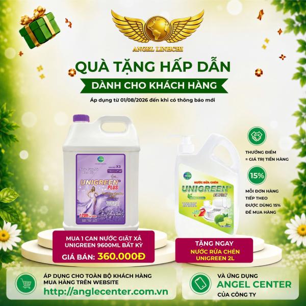 [CTBH] Nước giặt xả cao cấp UniGreen PLUS - Hương Lavender (9,6 kg) - Tặng Nước rửa chén Unigreen 2000ml