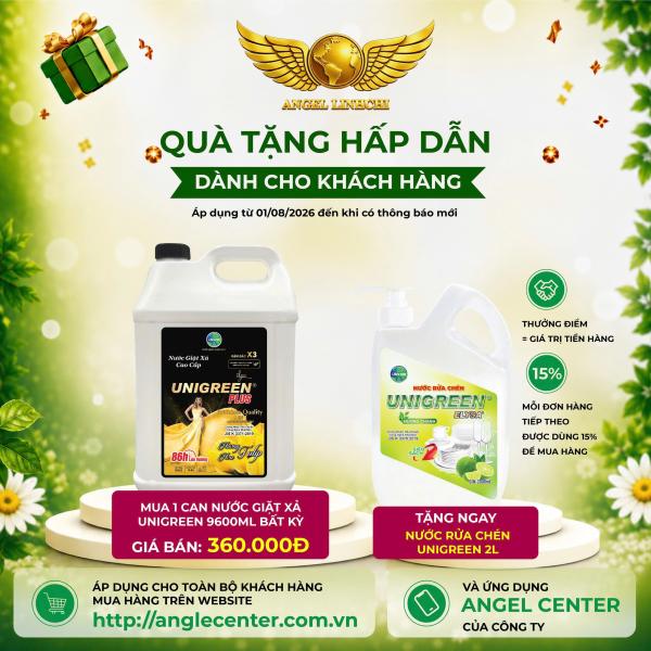 [CTBH] Nước giặt xả cao cấp UniGreen PLUS - Hương Hoa Tulip (9,6 kg) - Tặng Nước rửa chén Unigreen 2000ml