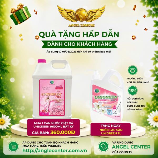 [CTBH] Nước giặt xả cao cấp UniGreen PLUS - Hương Hoa hồng (9,6 kg) - Tặng Nước lau sàn Unigreen 2000ml