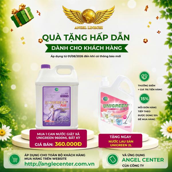 [CTBH] Nước giặt xả cao cấp UniGreen PLUS - Hương Lavender (9,6 kg) - Tặng Nước lau sàn Unigreen 2000ml