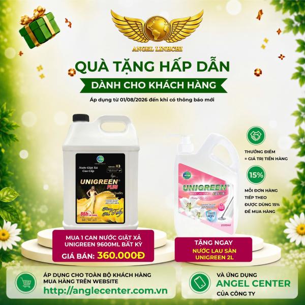 [CTBH] Nước giặt xả cao cấp UniGreen PLUS - Hương Hoa Tulip (9,6 kg) - Tặng Nước lau sàn Unigreen 2000ml