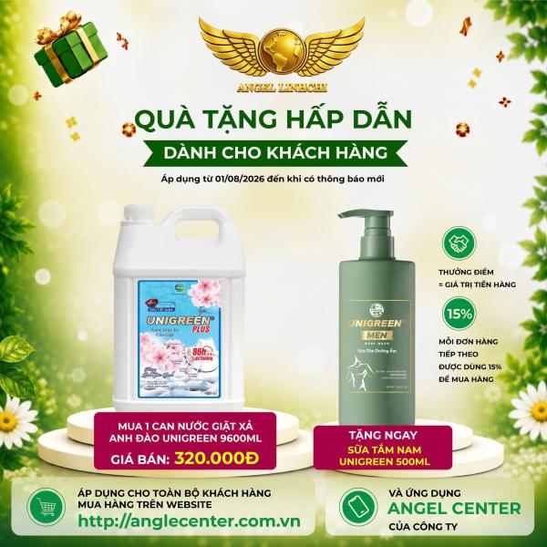 [CTBH] Nước giặt xả UniGreen PLUS - Hương anh đào xanh (9,6 kg) - Tặng Sữa tắm nam Unigreen 500ml