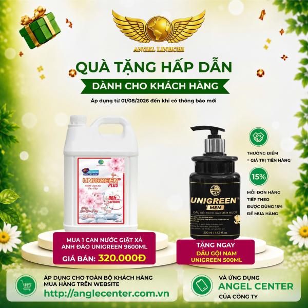 [CTBH] Nước giặt xả UniGreen PLUS - Hương anh đào trắng (9,6 kg)-  Tặng Dầu gội nam Unigreen 500ml