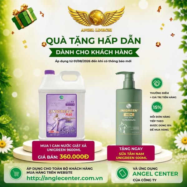 [CTBH] Nước giặt xả cao cấp UniGreen PLUS - Hương Lavender (9,6 kg) - Tặng Sữa tắm nam Unigreen 500ml