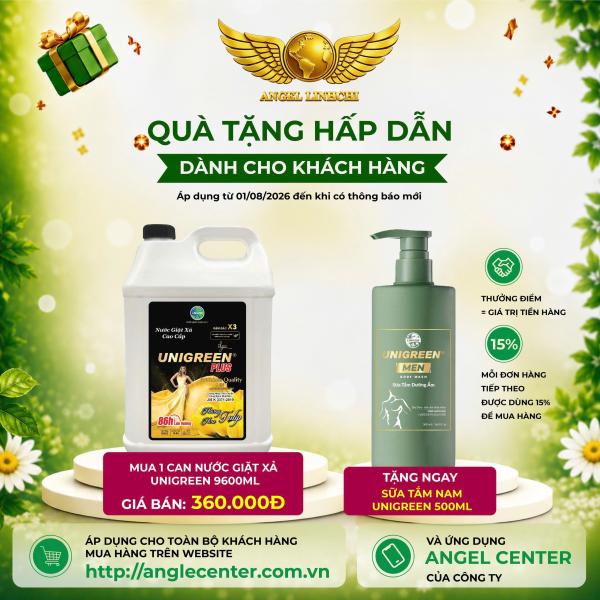 [CTBH] Nước giặt xả cao cấp UniGreen PLUS - Hương Hoa Tulip (9,6 kg) - Tặng Sữa tắm nam Unigreen 500ml