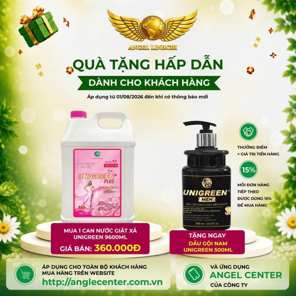 [CTBH] Nước giặt xả cao cấp UniGreen PLUS - Hương Hoa hồng (9,6 kg) - Tặng Dầu gội nam Unigreen 500ml