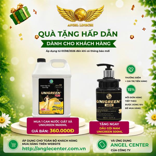 [CTBH] Nước giặt xả cao cấp UniGreen PLUS - Hương Hoa Tulip (9,6 kg) - Tặng Dầu gội nam Unigreen 500ml