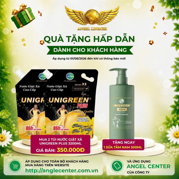 [CTBH] X2 Nước giặt xả cao cấp UniGreen PLUS - Hương Tulip  - Tặng Sữa tắm nam Unigreen 500ml