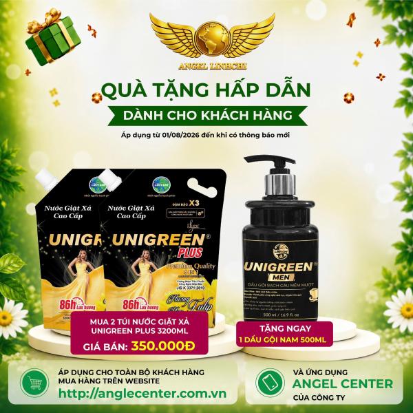 [CTBH] X2 Nước giặt xả cao cấp UniGreen PLUS - Hương Tulip  - Tặng Dầu gội nam Unigreen 500ml